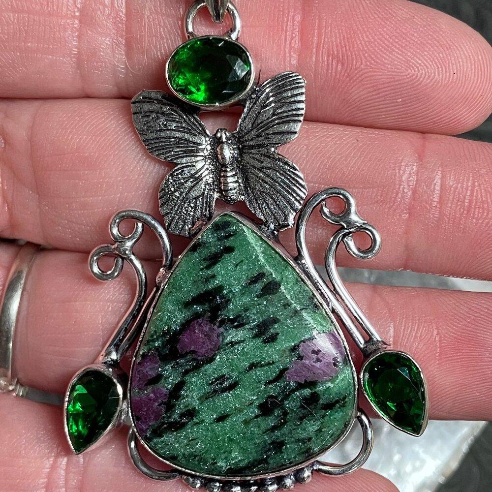 Sparkly Ruby Zoisite Butterfly Pendant Stone Crys… - image 2